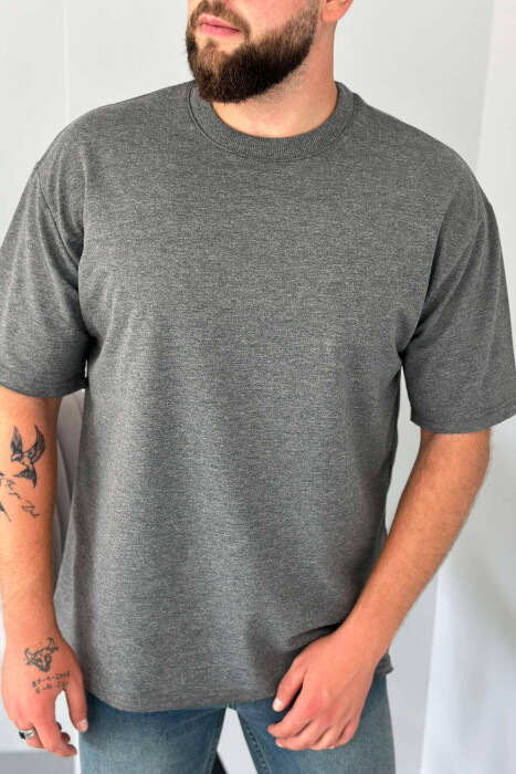 CUT-OFF EDGES ONE COLOR MEN T-SHIRT DARK GREY/GEE - 3