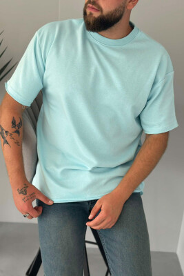 CUT-OFF EDGES ONE COLOR MEN T-SHIRT LIGHTBLUE/BZ 