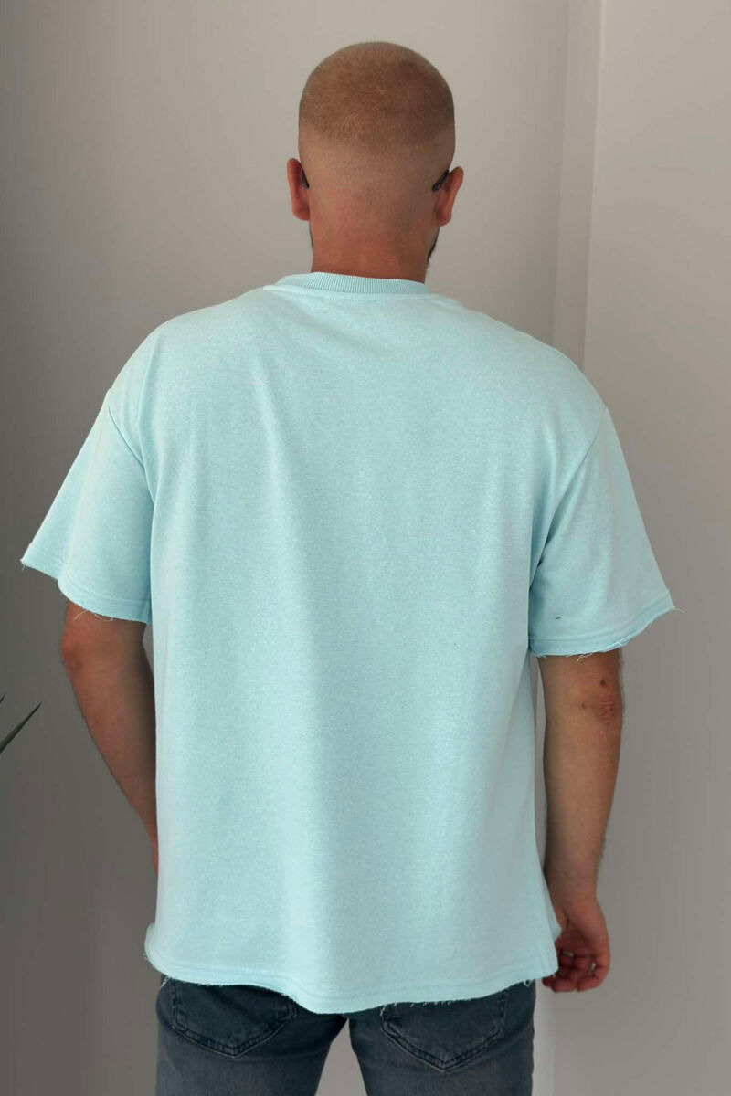 CUT-OFF EDGES ONE COLOR MEN T-SHIRT LIGHTBLUE/BZ - 2