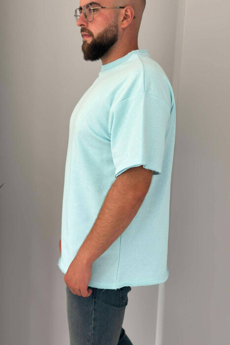 CUT-OFF EDGES ONE COLOR MEN T-SHIRT LIGHTBLUE/BZ - 3