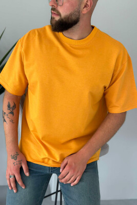 CUT-OFF EDGES ONE COLOR MEN T-SHIRT MUSTARD/MUSTARDE 