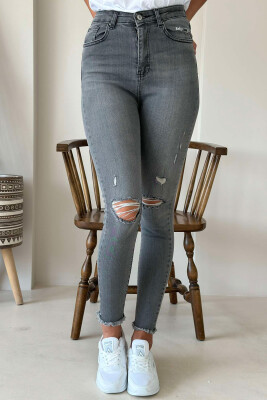 CUT OFF RIPPED WOMEN JEANS GREY/GRI 