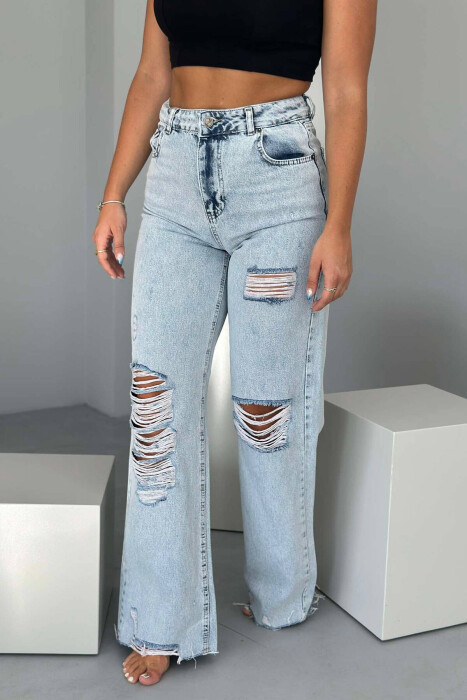 CUT OFF RIPPED WOMEN JEANS LIGHTBLUE/BZ - KLAUDIO FASHION