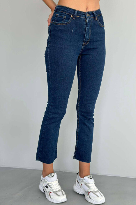 CUT OFF WIDE END WOMEN JEANS BLUE/BLU - KLAUDIO FASHION