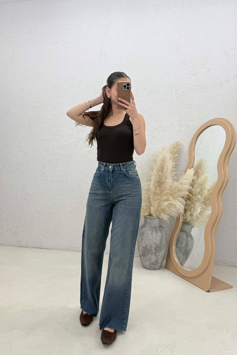 CUT-OFF WIDE LEG WOMEN JEANS BLUE/BLU - 3