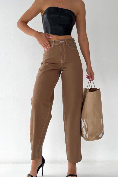 CUT-OFF WIDE LEG WOMEN JEANS BROWN/KAFE 