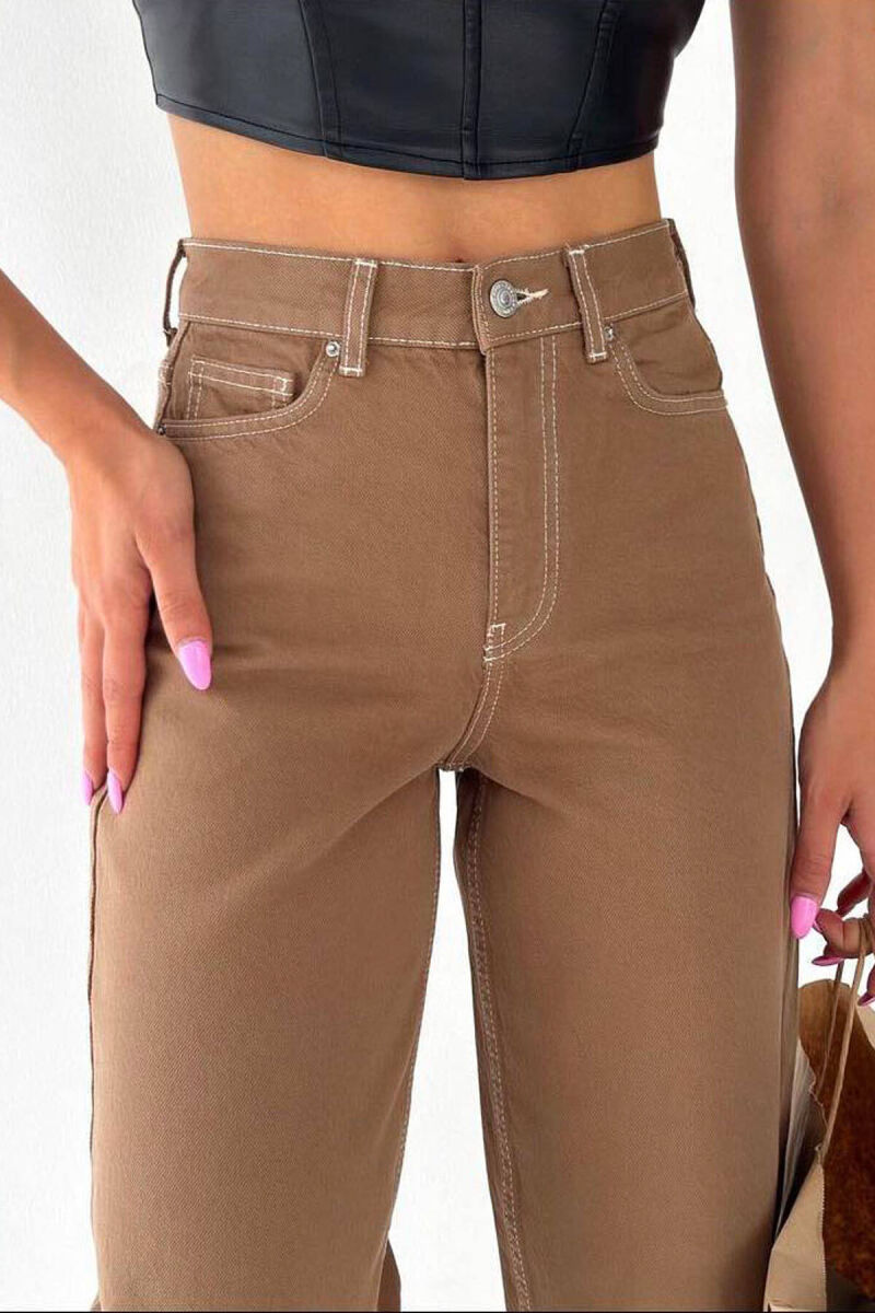 CUT-OFF WIDE LEG WOMEN JEANS BROWN/KAFE - 2