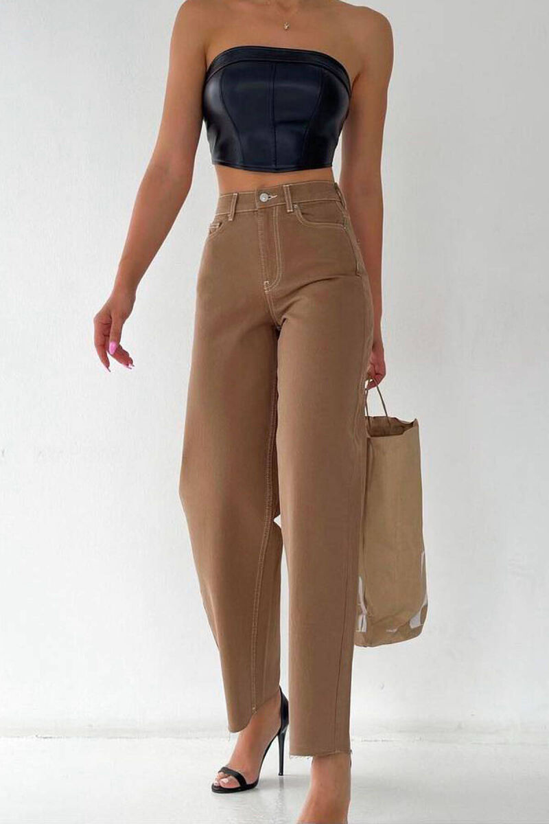 CUT-OFF WIDE LEG WOMEN JEANS BROWN/KAFE - 3