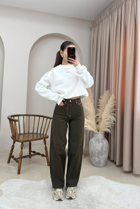 CUT-OFF WIDE LEG WOMEN JEANS GREEN/JESHILE - KLAUDIO FASHION