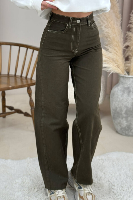 CUT-OFF WIDE LEG WOMEN JEANS GREEN/JESHILE 