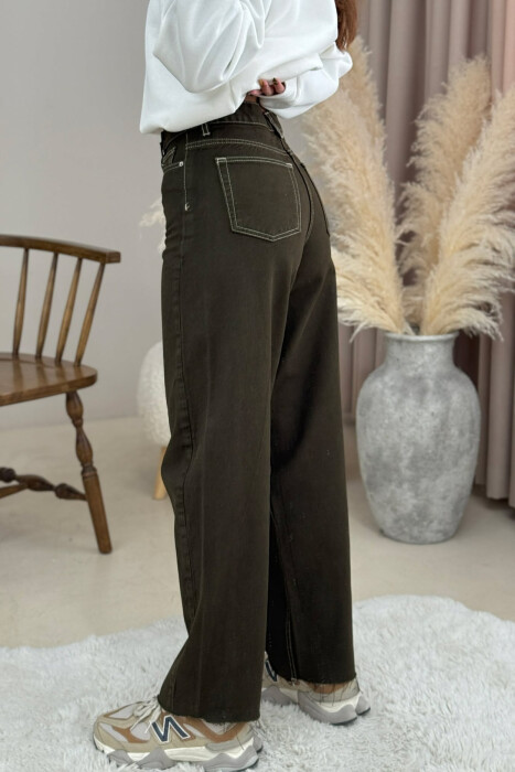 CUT-OFF WIDE LEG WOMEN JEANS GREEN/JESHILE - 2