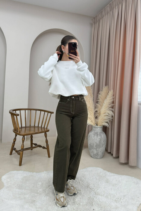 CUT-OFF WIDE LEG WOMEN JEANS GREEN/JESHILE - 4