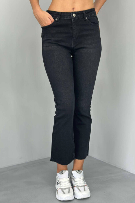 CUTT OFF WIDE END WOMEN JEANS BLACK/ E ZEZE - KLAUDIO FASHION