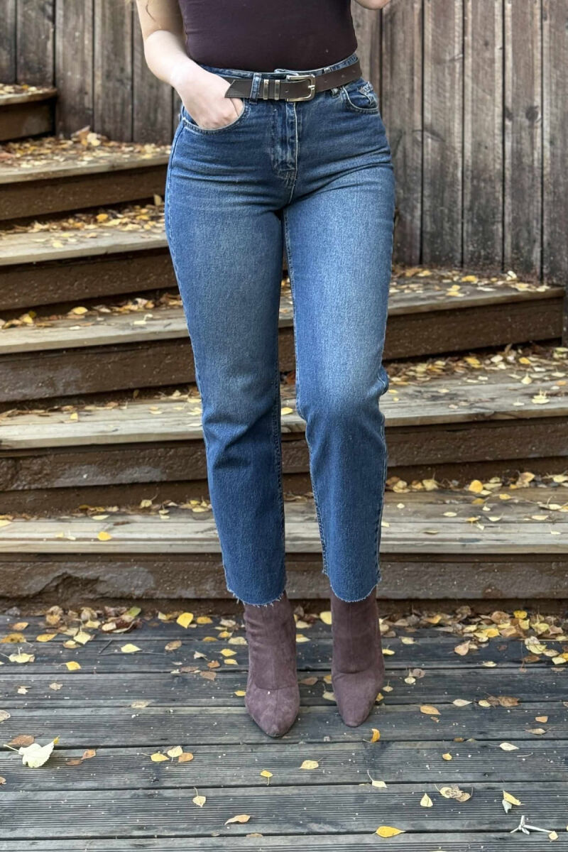 CUTTED EDGES BELTED SIMPLE WOMEN JEANS BLUE/BLU - 4