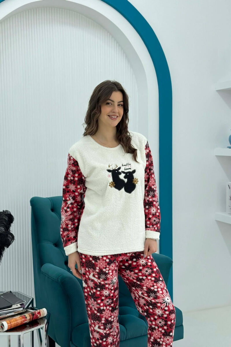 DEER FRONT IMAGE SWEATSHIRT+TROUSERS WOMEN PYJAMAS WHITE-E BARDHE - 2