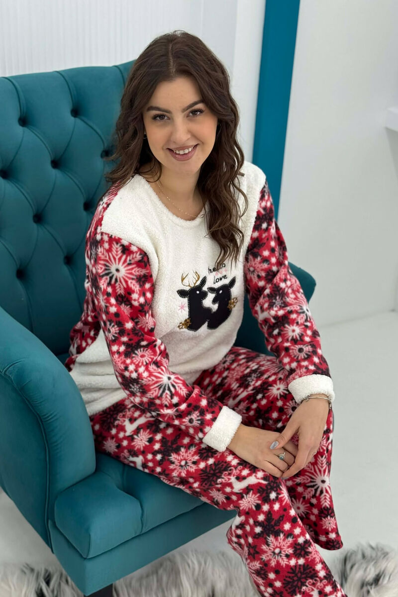 DEER FRONT IMAGE SWEATSHIRT+TROUSERS WOMEN PYJAMAS WHITE-E BARDHE - 5