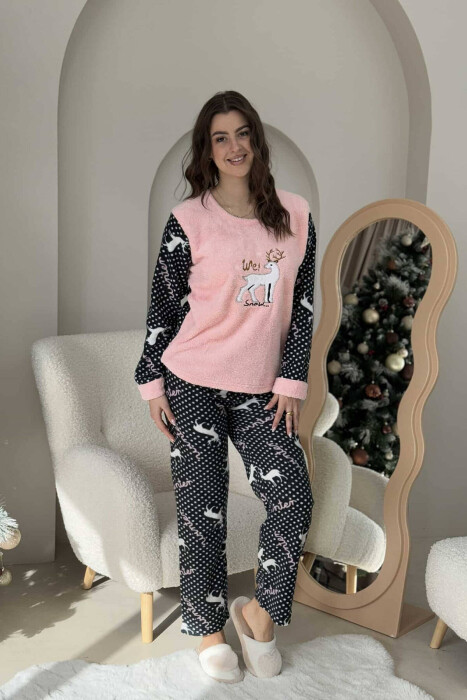 DEER IMAGE WARM WOMEN PYJAMAS IN PINK COLOR - 1