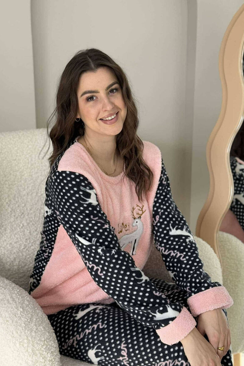 DEER IMAGE WARM WOMEN PYJAMAS IN PINK COLOR - 2