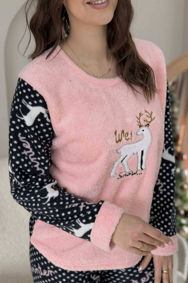 DEER IMAGE WARM WOMEN PYJAMAS IN PINK COLOR - 3