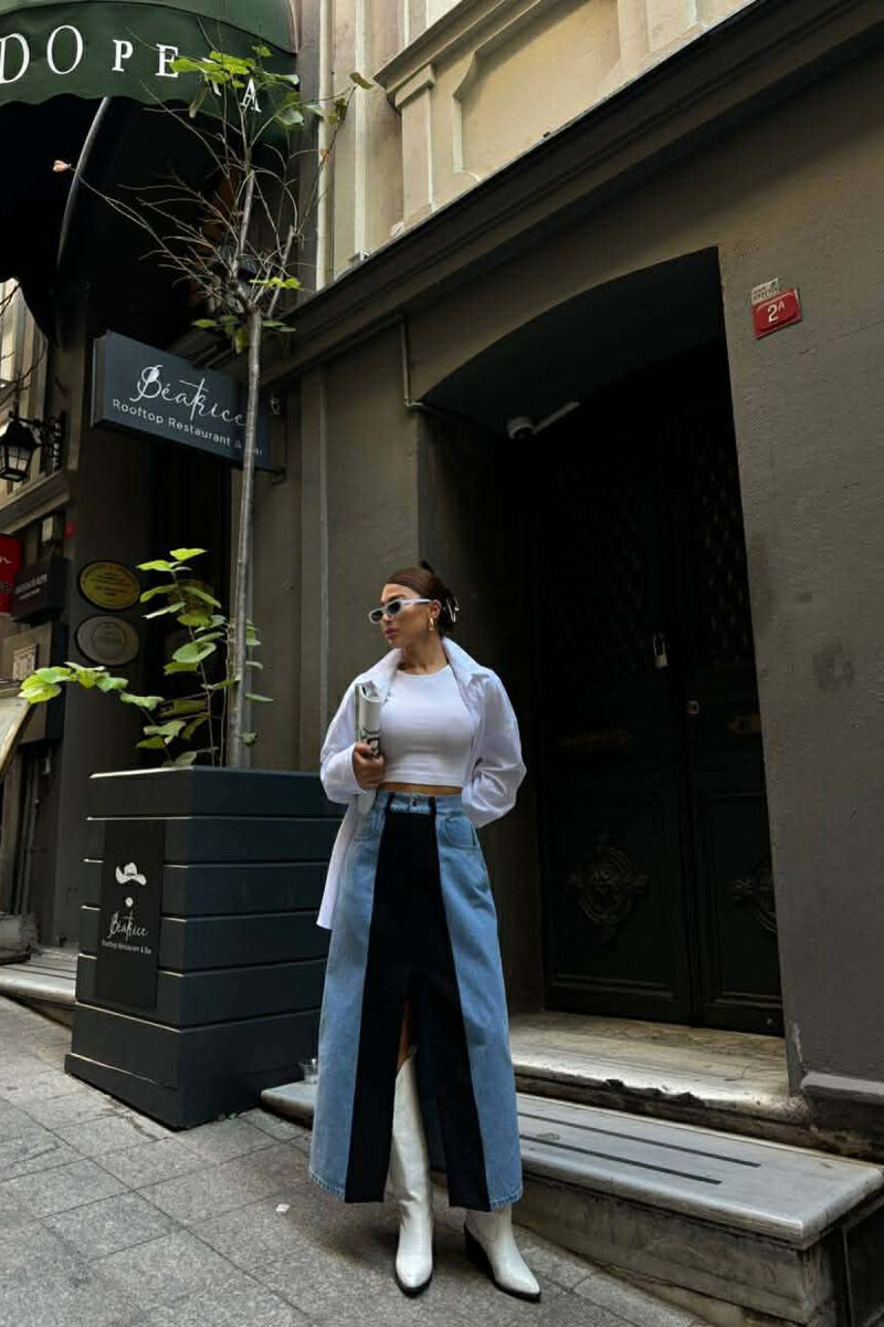 DENIM FRONT KNITTED DETAIL WOMEN SKIRT BLACK/ E ZEZE - 1