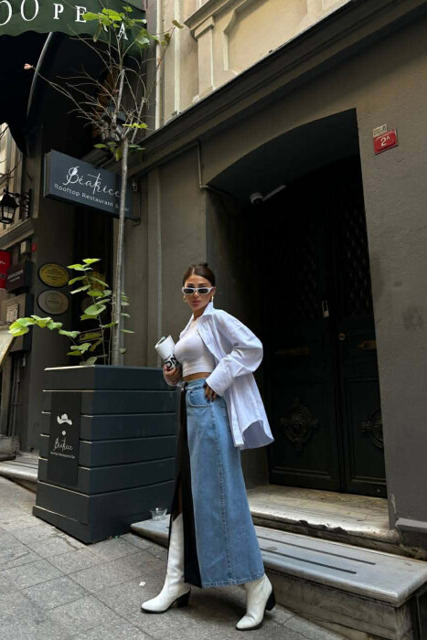 DENIM FRONT KNITTED DETAIL WOMEN SKIRT BLACK/ E ZEZE - 2