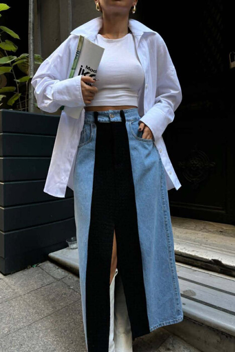 DENIM FRONT KNITTED DETAIL WOMEN SKIRT BLACK/ E ZEZE - 3