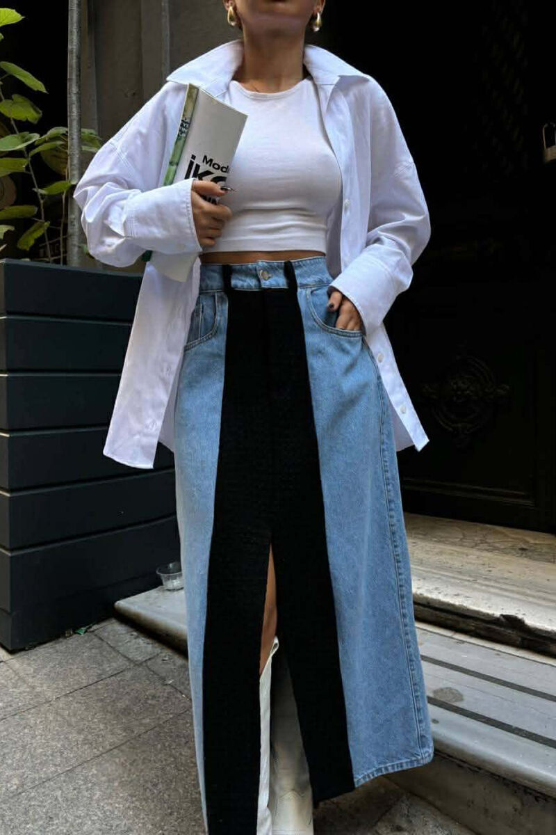 DENIM FRONT KNITTED DETAIL WOMEN SKIRT BLACK/ E ZEZE - 3