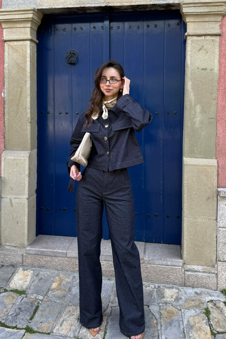 DENIM GOLD BUTTONS JACKET + JEANS WOMAN SET BLUE/BLU - 1