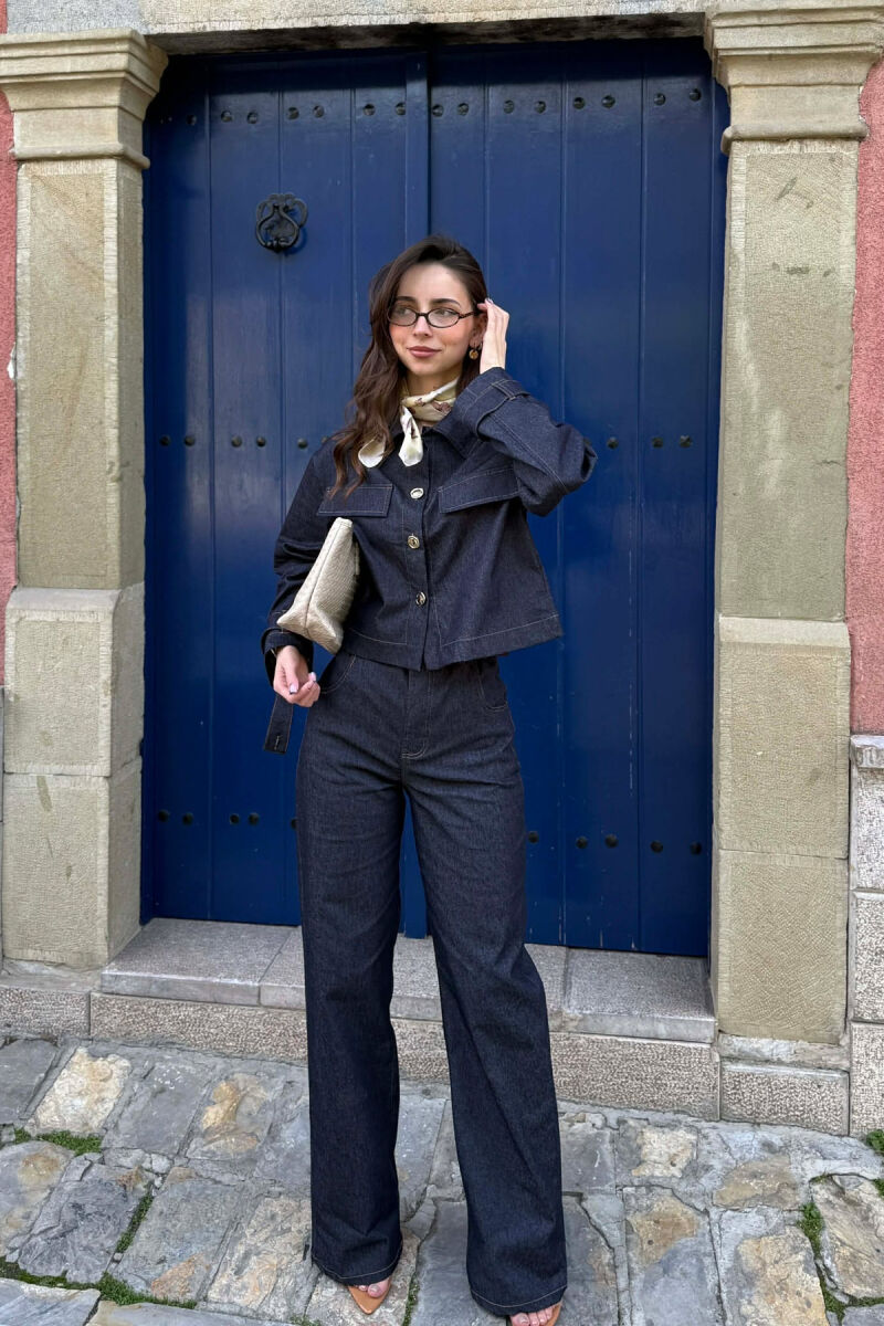 DENIM GOLD BUTTONS JACKET + JEANS WOMAN SET BLUE/BLU - 1