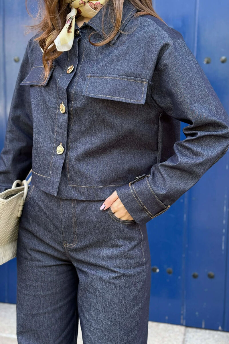DENIM GOLD BUTTONS JACKET + JEANS WOMAN SET BLUE/BLU - 2