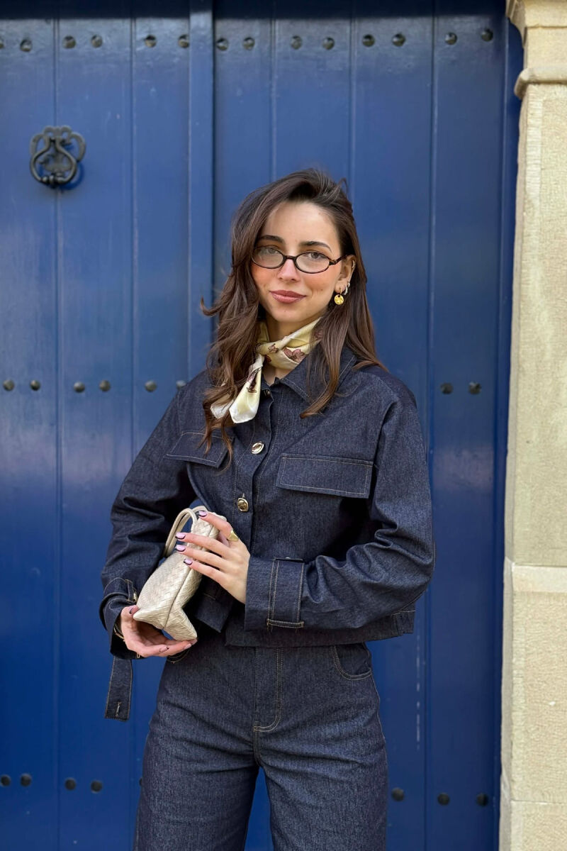 DENIM GOLD BUTTONS JACKET + JEANS WOMAN SET BLUE/BLU - 3