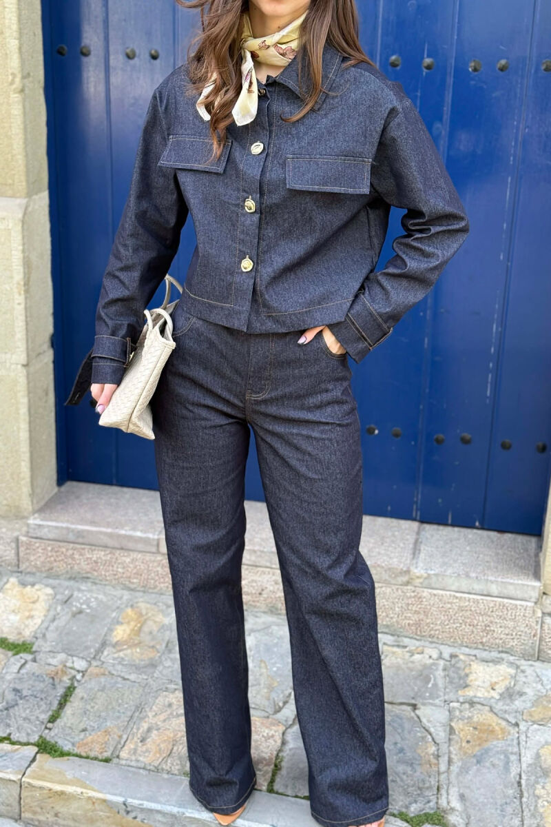 DENIM GOLD BUTTONS JACKET + JEANS WOMAN SET BLUE/BLU - 4