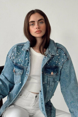 DENIM PEARLS WOMAN JACKET LIGHTBLUE/BZ 