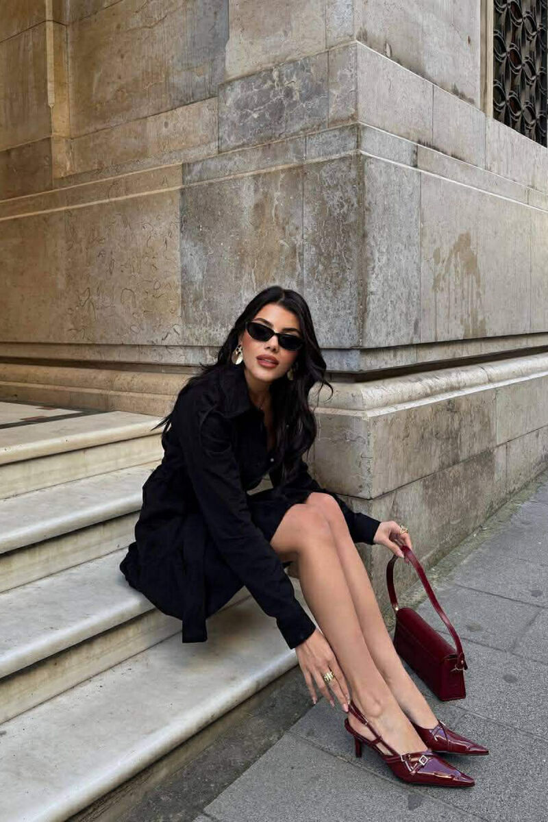 DENIM POLO NECK BELT DETAIL WOMEN DRESS BLACK/ E ZEZE - 3