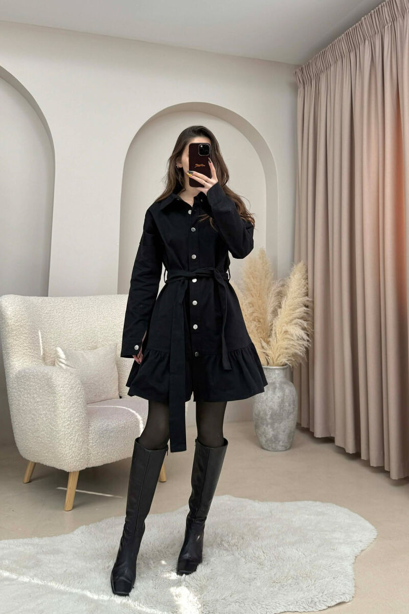 DENIM POLO NECK BELT DETAIL WOMEN DRESS BLACK/ E ZEZE - 1