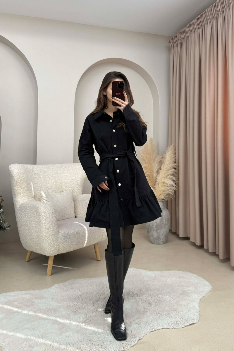 DENIM POLO NECK BELT DETAIL WOMEN DRESS BLACK/ E ZEZE - 2