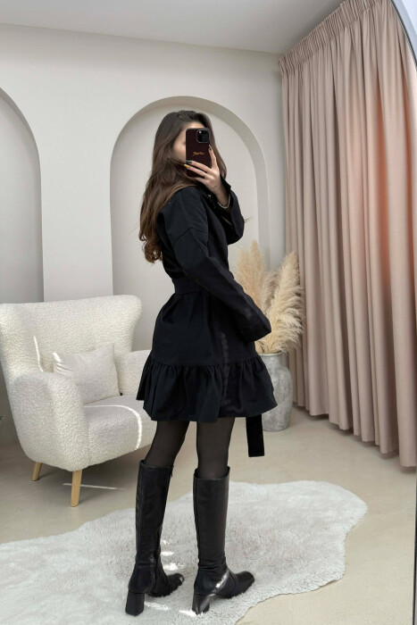 DENIM POLO NECK BELT DETAIL WOMEN DRESS BLACK/ E ZEZE - 3