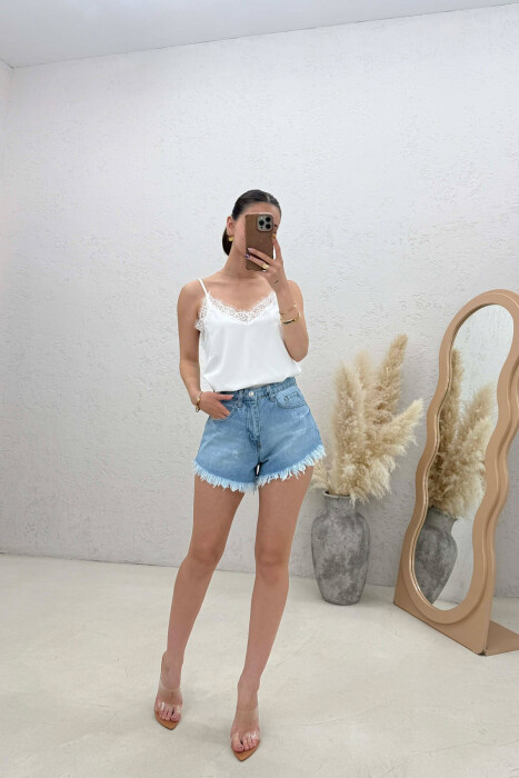 DENIM RIPPED EDGES WOMAN SHORTS LIGHT BLUE-LIGHT BLUE/BZ-BZ - KLAUDIO FASHION