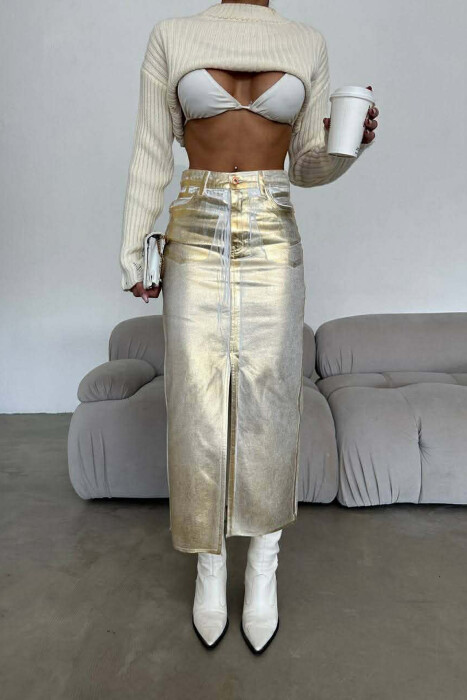 DENIM SHINNY WOMEN SKIRT GOLDEN ROD/GOLD 