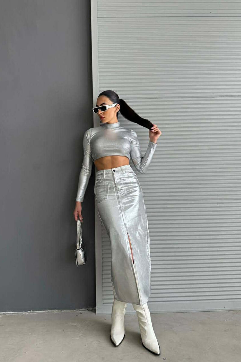 DENIM SHINNY WOMEN SKIRT SILVER/ARGJEND - 2