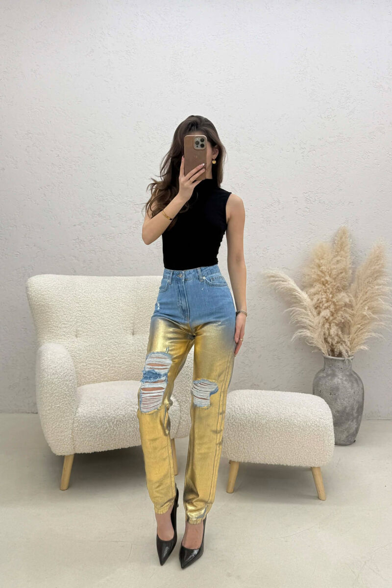 DENIM SHINY DETAILS WOMEN JEANS GOLDEN ROD/GOLD - 4