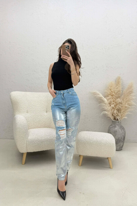 DENIM SHINY DETAILS WOMEN JEANS SILVER/ARGJEND - 1