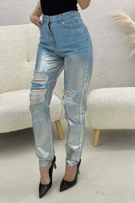 DENIM SHINY DETAILS WOMEN JEANS SILVER/ARGJEND - 3