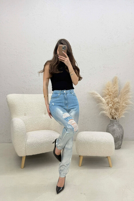 DENIM SHINY DETAILS WOMEN JEANS SILVER/ARGJEND - 4