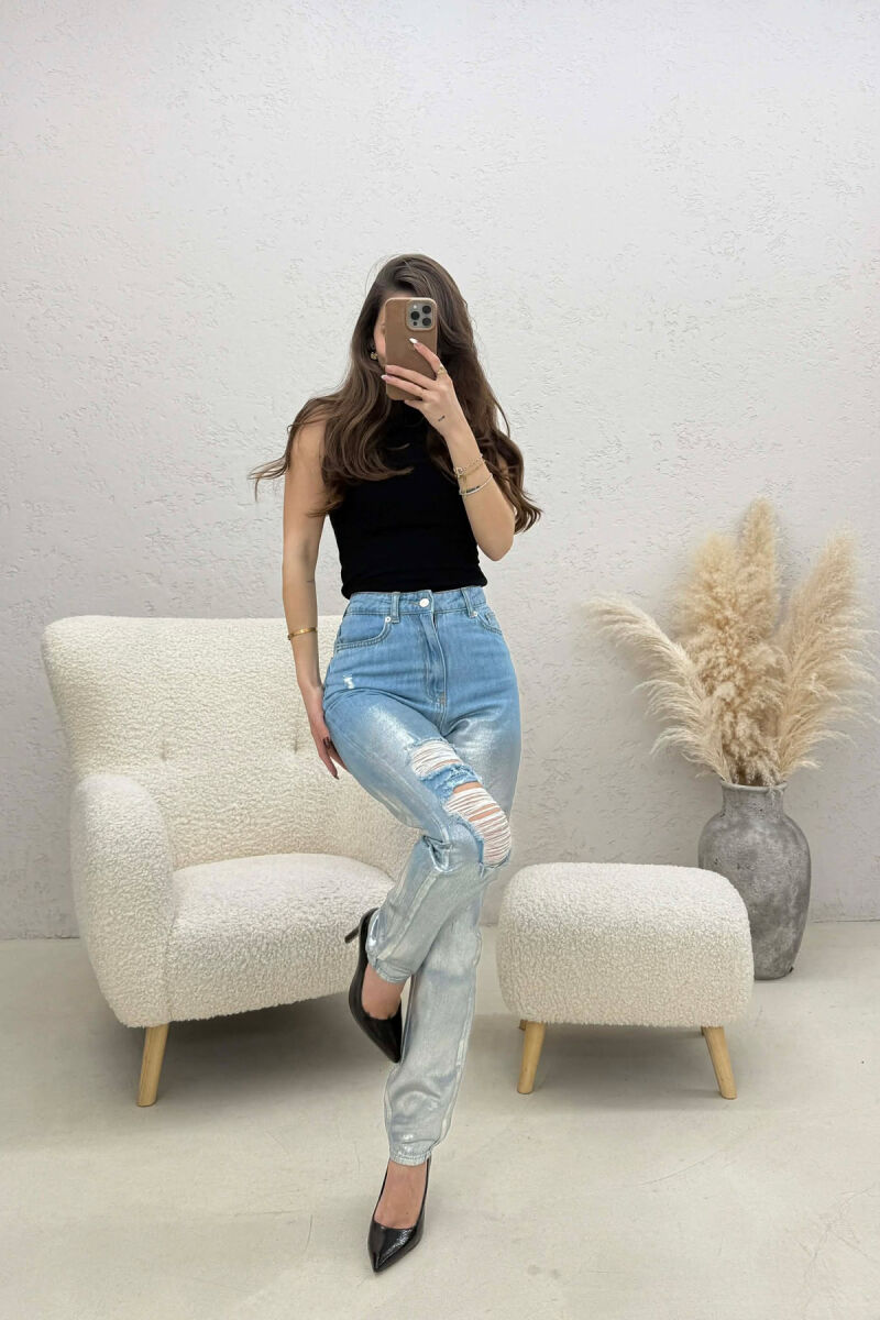 DENIM SHINY DETAILS WOMEN JEANS SILVER/ARGJEND - 4