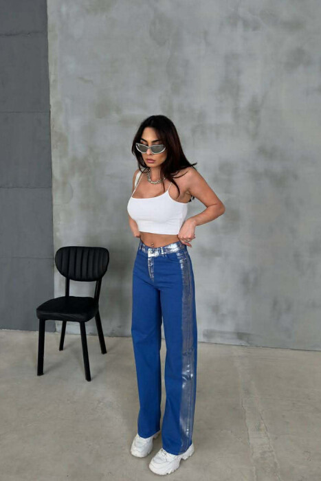 DENIM SILVER DETAILS WIDE LEG WOMEN JEANS BLUE/BLU - 1