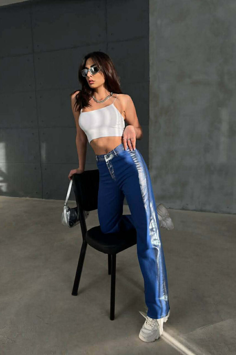 DENIM SILVER DETAILS WIDE LEG WOMEN JEANS BLUE/BLU - 3