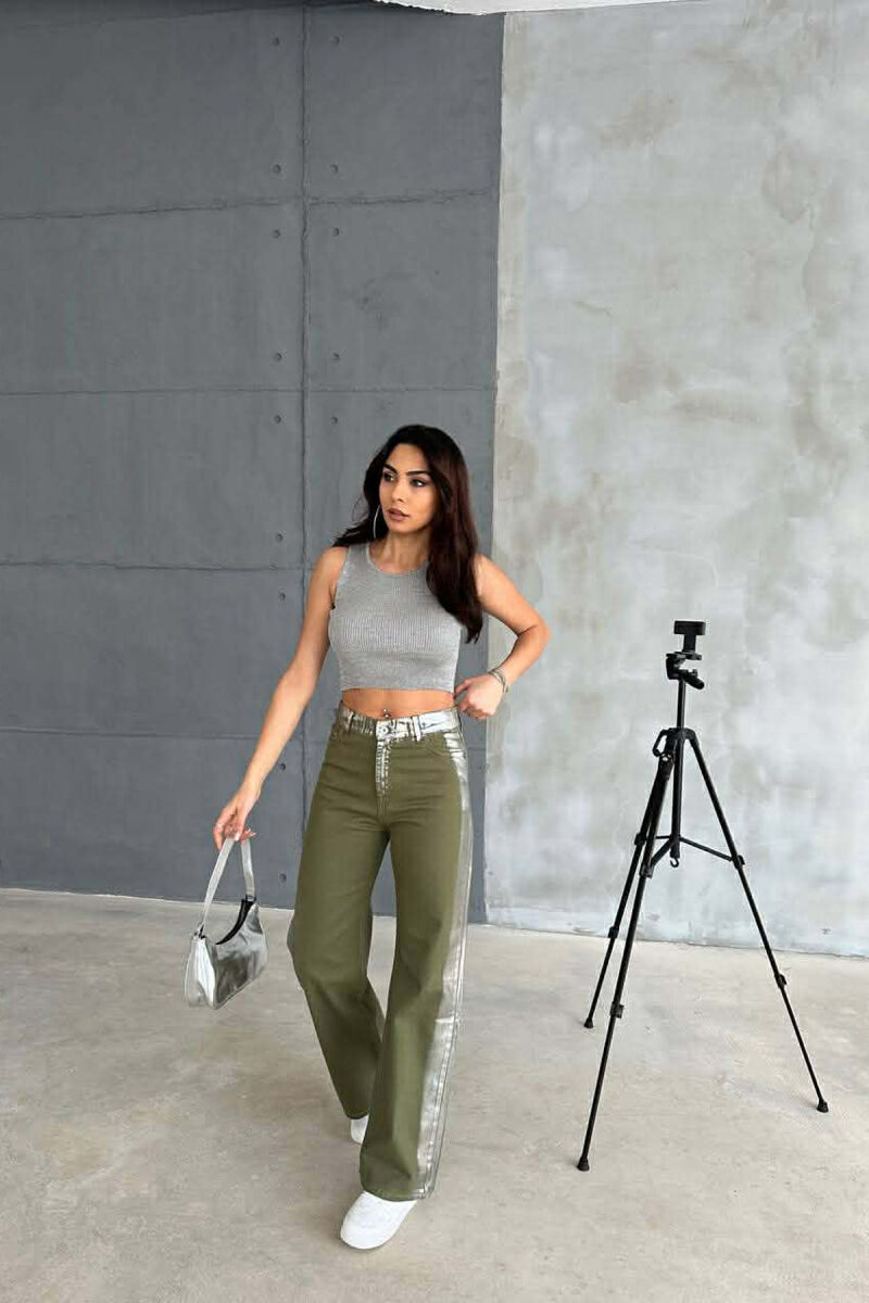 DENIM SILVER DETAILS WIDE LEG WOMEN JEANS GREEN/JESHILE - 2