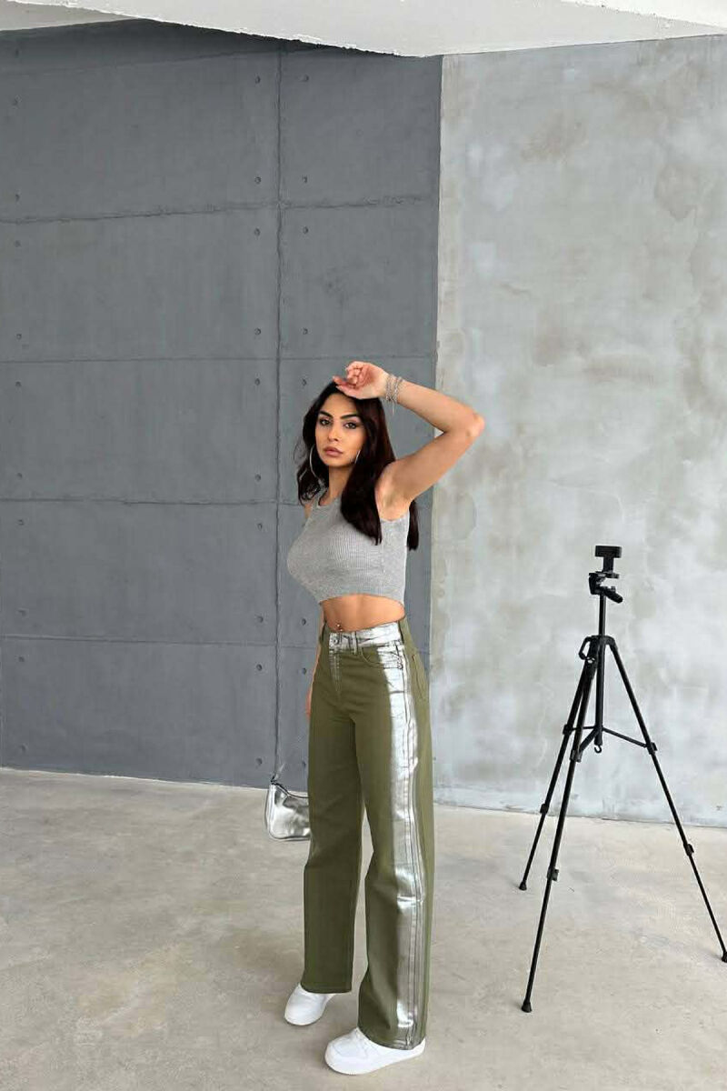 DENIM SILVER DETAILS WIDE LEG WOMEN JEANS GREEN/JESHILE - 3