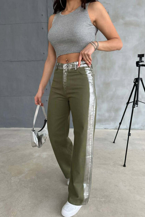 DENIM SILVER DETAILS WIDE LEG WOMEN JEANS GREEN/JESHILE - 5